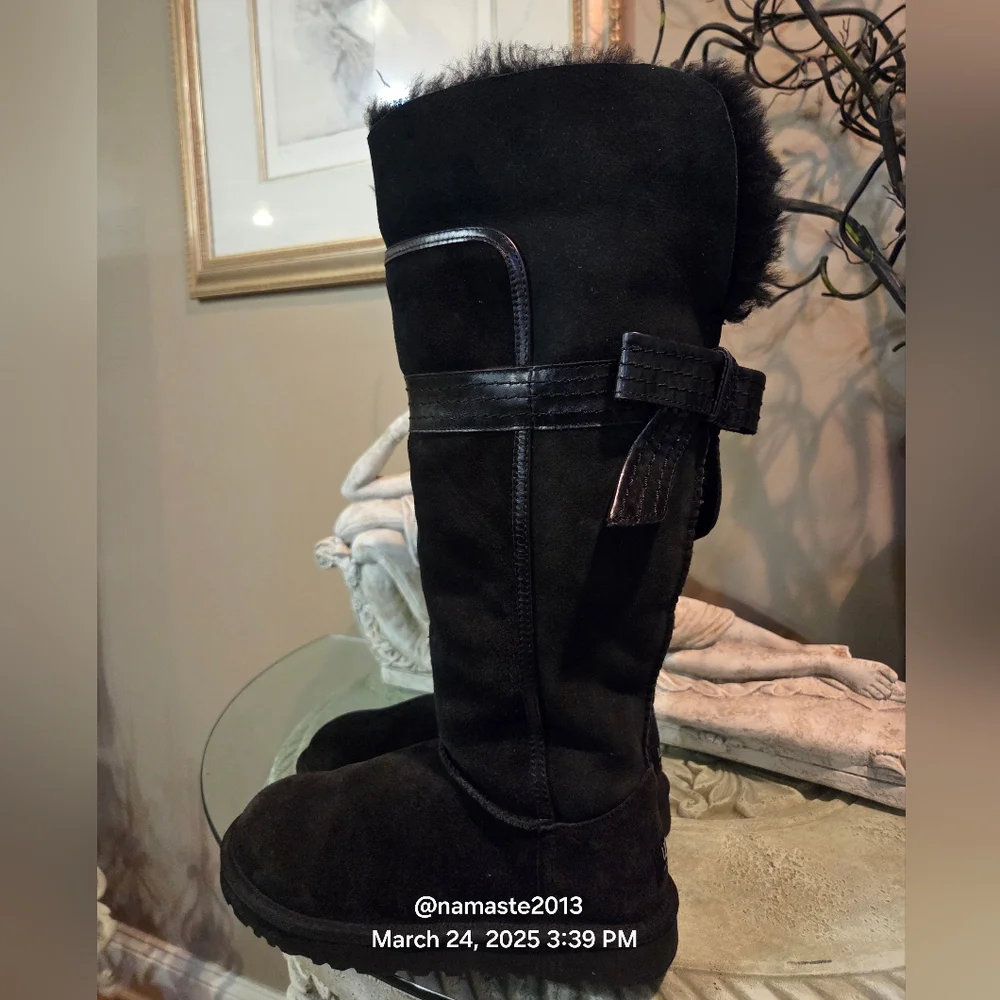 Ugg Genevieve Over The Knee Boots Suede Leather Fur Bows Designer Luxury #159